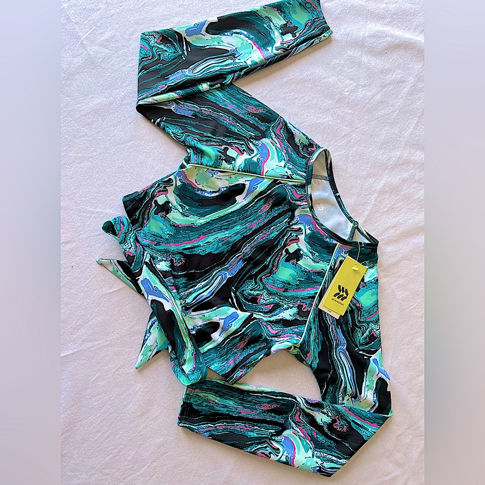 All in Motion Long Sleeve Teal Swirl Rash Guard Swim Shirt Women’s S (4/6)